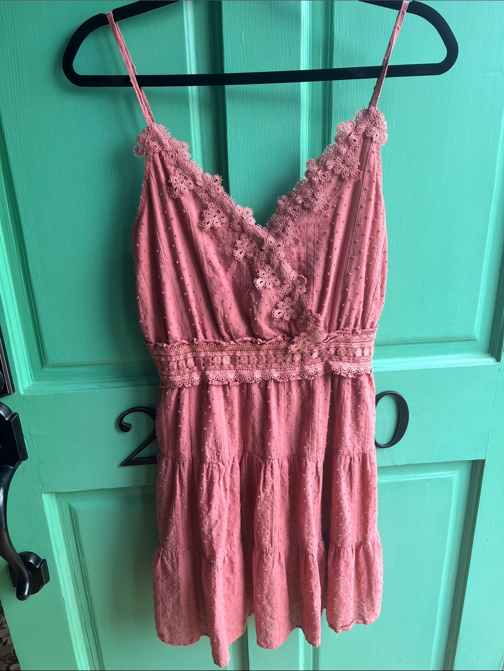 mine Rose Lace-Trim V-Neck Dress size Medium
